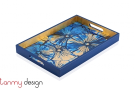 Blue rectangle lacquer tray with water lily leaf pattern 30*45*4.5 cm